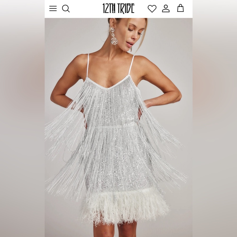 12th Tribe White Fringe Mini Dress